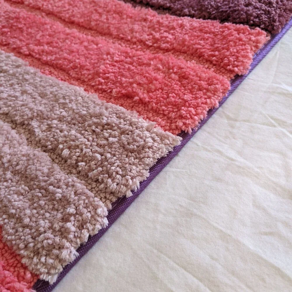 Pink Striped Bath Mat, Fluffy Pink Rug, Non-slip, 32x20in
